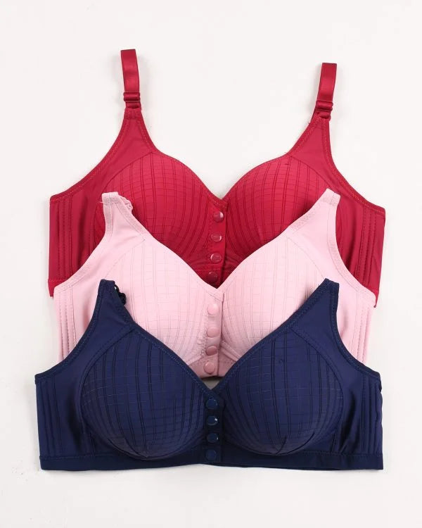 Ultra-Comfort Padded Button Bra — Pack of 3