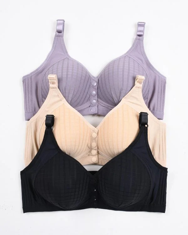 Ultra-Comfort Padded Button Bra — Pack of 3
